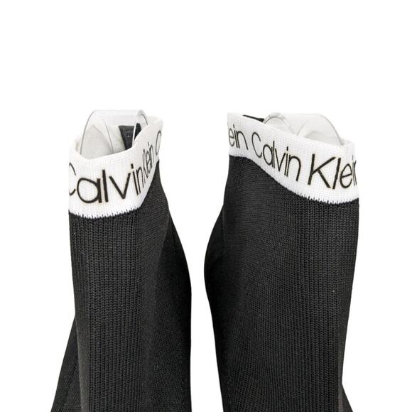 Calvin Klein 6.5 Peep Toe Sock Booties Black Stiletto Heel Chic Y2K Inspired - Picture 6 of 11